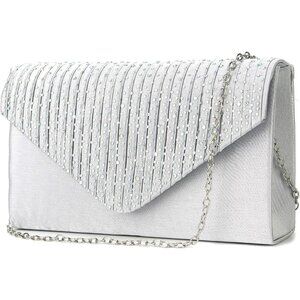 Women's Silver Envelope Clutch & Crossbody Bag for Wedding Party Ladies!!